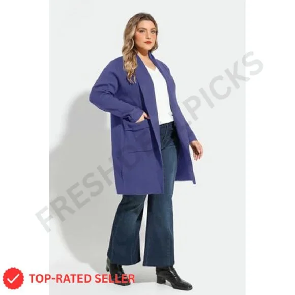 Oversized Cardigan Sweater Open Front Lapel Collar Pocket Chic Winter Coatigan - Picture 4 of 6